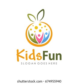 Kids fun, preschool, and children logo template design