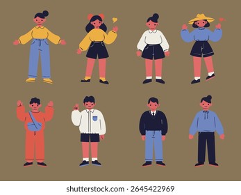 Kids in Fun Standing Poses and Modern Outfits