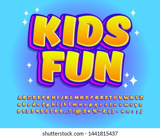 Kids fun sticker font effect, modern alphabet design for kids