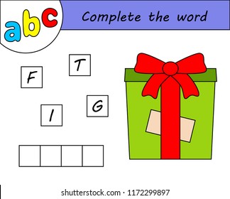 Kids game, complete the word, learning english alphabet