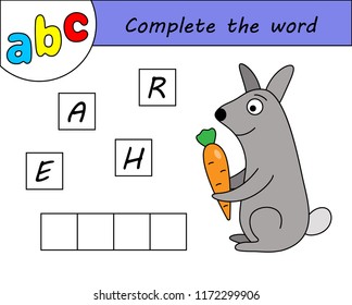 Kids game, complete the word, learning english alphabet