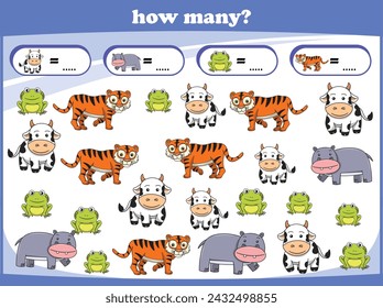 Kids game Counting wild animals. Learn to count. Vector illustration