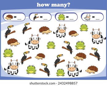 Kids game Counting wild animals. Learn to count. Vector illustration