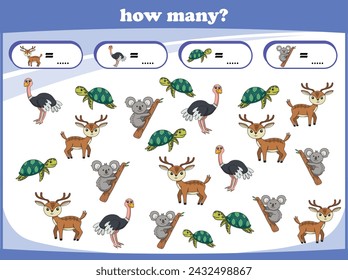 Kids game Counting wild animals. Learn to count. Vector illustration