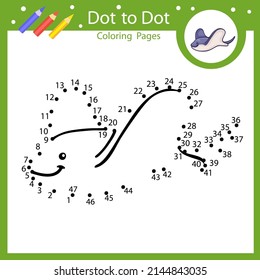 Kids game dot to dot. Connect drawing by numbers of stingray. Activity page with riddle and coloring book. Children vector printable education worksheet.