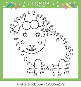 Kids game. Dot to dot drawing of sheep. Worksheet, activity page for children. Drawing tutorial. Coloring page for kids.