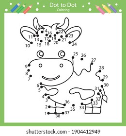 Kinderspiel. Dot to dot Zeichnung. Arbeitsblatt, Aktivitätsseite für Kinder. Zeichnen von Tutorial. Farbseite für Kinder.