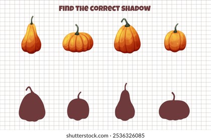 Juego de niños encontrar la sombra correcta con calabaza vegetal