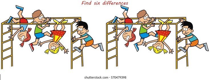 kids game, find six differences, vector illustration