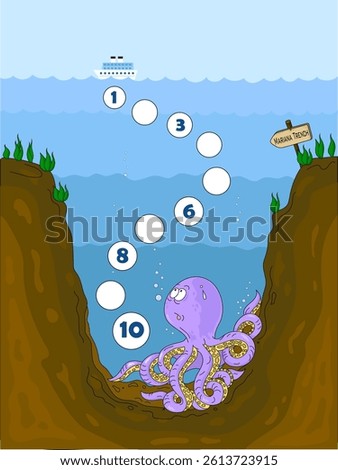 Kids game mathematic. Cute octopus at the bottom of the ocean. Children education. Logic lessons. Preschool exercise.