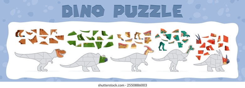 Juego de niños, hoja de trabajo de Vector de laberinto de rompecabezas de animales de dinosaurio prehistórico. Dibujos animados tiranosaurio lindo rex, styracosaurus, lambeosaurus y avaceratops personajes de animales de dinosaurio juego de preguntas