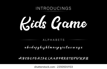 Kids Game Vintage Brush Script Modern Alphabet. Retro Typeface. Textured unique brush in alphabet style. Letters.Vector Alphabet. Exclusive Custom Letters.