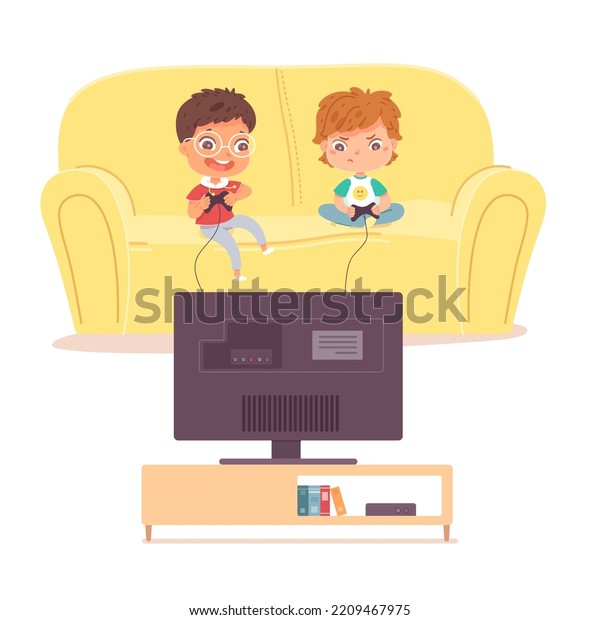 Kids Gamers Play Video Game Online Stock Vector (Royalty Free ...