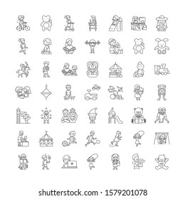 Kids games linear icons, signs, symbols vector line illustration set