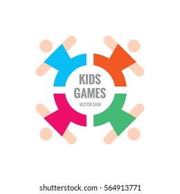 Kids games - vector logo template concept illustration. Community friendship union children. Design element. 