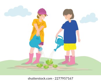 Kids garden planting in illustration graphic vector
