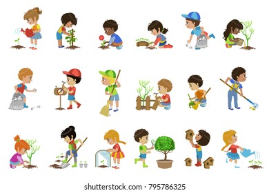 Kids Gardening Illustrations Set