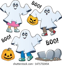 Kids in ghost costumes theme image 1 - eps10 vector illustration.