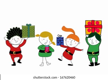 Kids and gift box