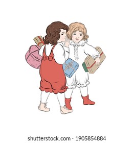 kids with gifts. happy birthday. 