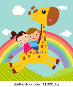  Kids and giraffe