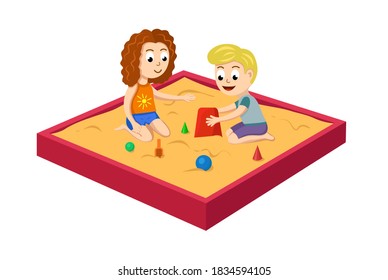 Kids Girl Boy Playing Sandbox Children Stock Vector (Royalty Free ...