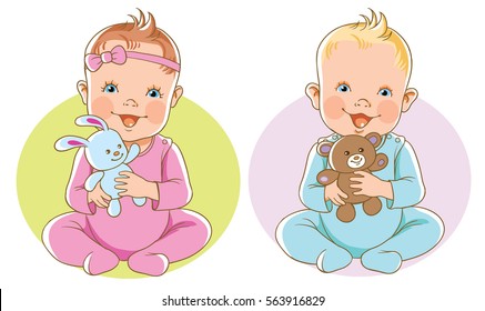 kids girl and boy with toys vector illustration