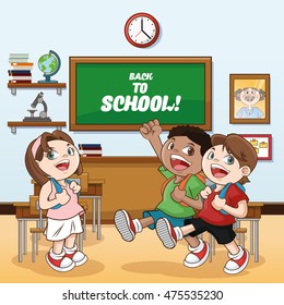 kids girl boys classroom back to school cartoon icon. Colorful design. Vector illustration