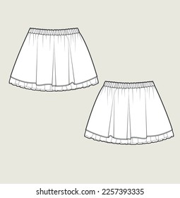 kids girl cute skirt design flat sketch illustration