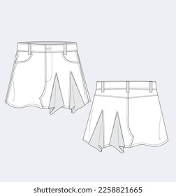 kids girl denim skirt flat sketch illustration