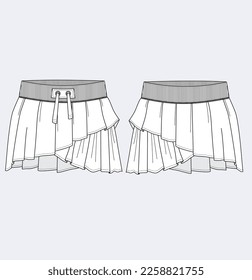 kids girl layered skirt flat sketch illustration