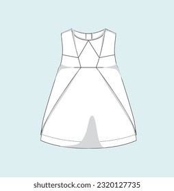 kids girl A line dress, shirt style dress flared dress flat sketch illustration