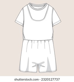 kids girl A line dress, shirt style dress flared dress flat sketch illustration