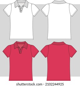 Kids Girl Polo T-shirt Flat sketch Front and Back