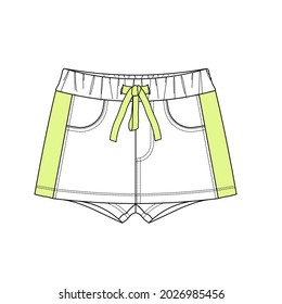 Niña Niña Pantalones cortos, plantilla de esbozo plano, vector