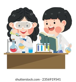 Kids girl student Scientist do research in the lab