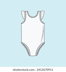 kids girl swimwear flat sketch illustration swim shorts, bodysuits, swim briefs, swimsuits, tankinis, bikinis, swim tops, monokinis