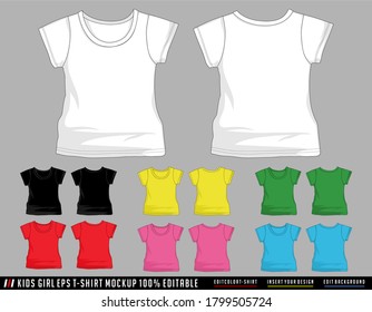kids girl t shirt template with color white black pink blue yellow green