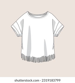 kids, girl t-shirts, woven top, blouse, vest, tee, pullover flat sketch illustration