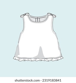 kids, girl t-shirts, woven top, blouse, vest, tee, pullover flat sketch illustration