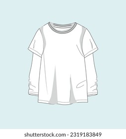 kids, girl t-shirts, woven top, blouse, vest, tee, pullover flat sketch illustration