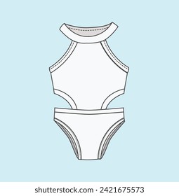 niña, mujer ropa de baño lisa ilustración de sketch de natación pantalones cortos, trajes para el cuerpo, calzoncillos para nadar, trajes de baño, tankinis, bikinis, tops para nadar, monokinis