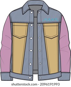 KIDS AND GIRLS OUTER WEAR OVERSIZE DENIM JEANS JACKET VECTOR SKETCH