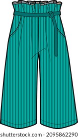 KIDS GIRLS WEAR PAPER BAG WAIST WIDE LEG CULOTTE TROUSER VECTOR ILLUSTRATION