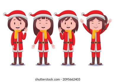 Kids Girls Wearing Christmas Costume