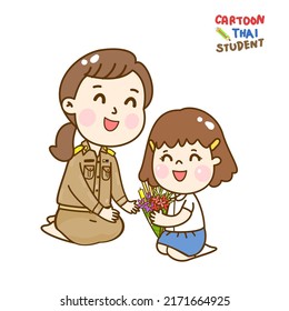 
Kids giving flowers to teachers.
