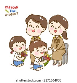 
Kids giving flowers to teachers.
