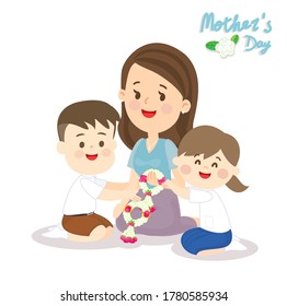 Kids giving Thai Graland for Mother in Mother's Day