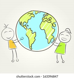 kids and globe concept , vector illustration