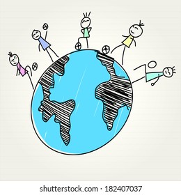kids and globe concept , vector illustration